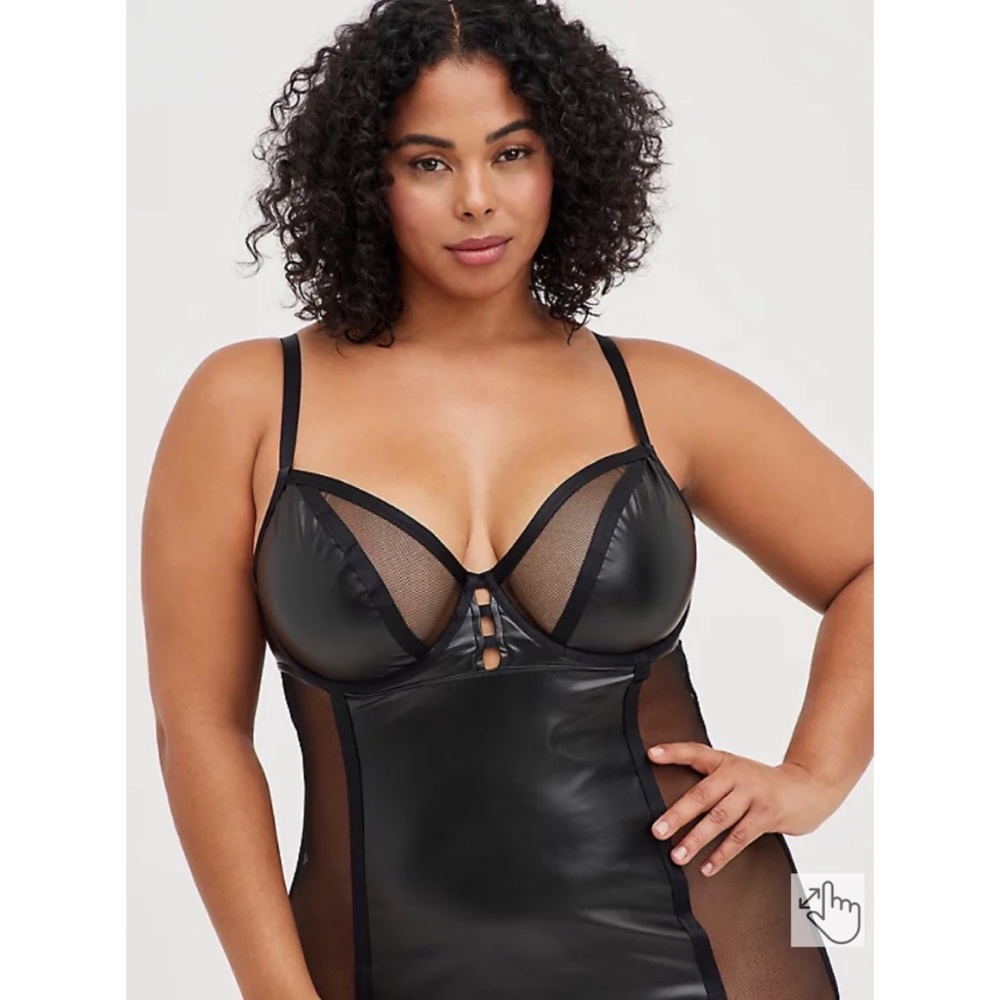 NWT- TORRID Underwire Chemise - Faux Leather & Mesh Black 0X size 12 - Picture 6 of 12